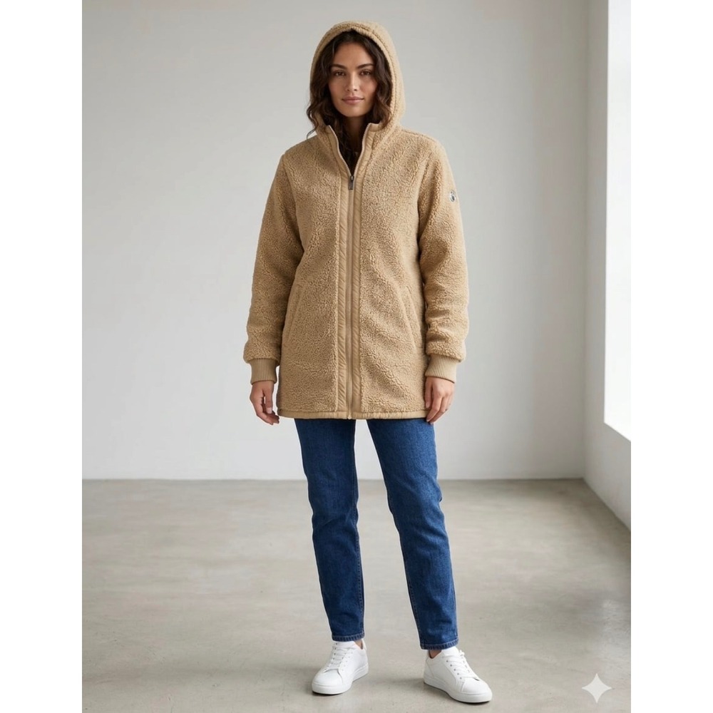 1 Madison Expedition Sherpa Fleece Hooded Jacket Tan Camel Full Zip Large - Picture 1 of 9